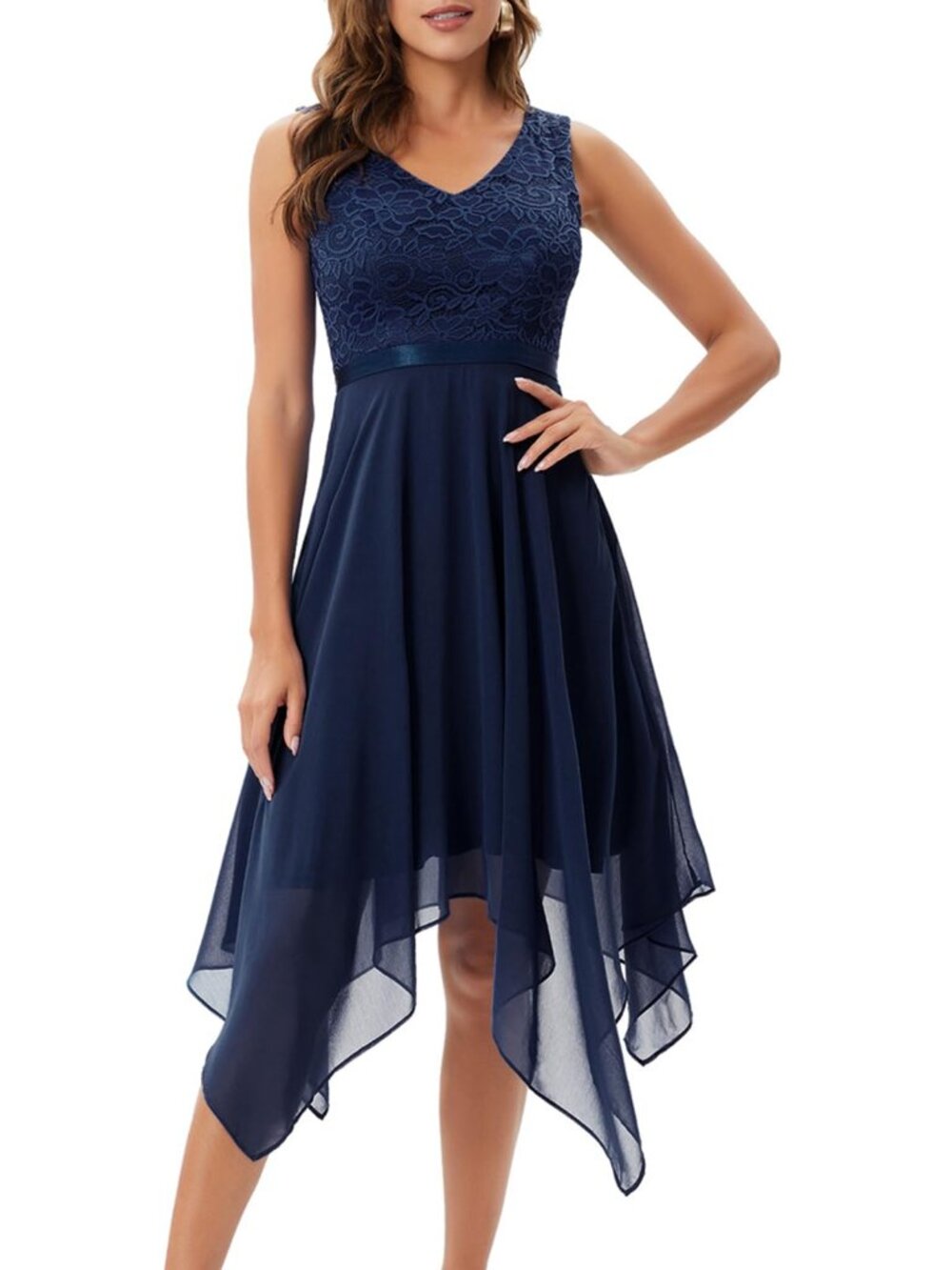NWOT....Women Sleeveless Floral Lace Chiffon Dresses Bridesmaid Cocktail Dress